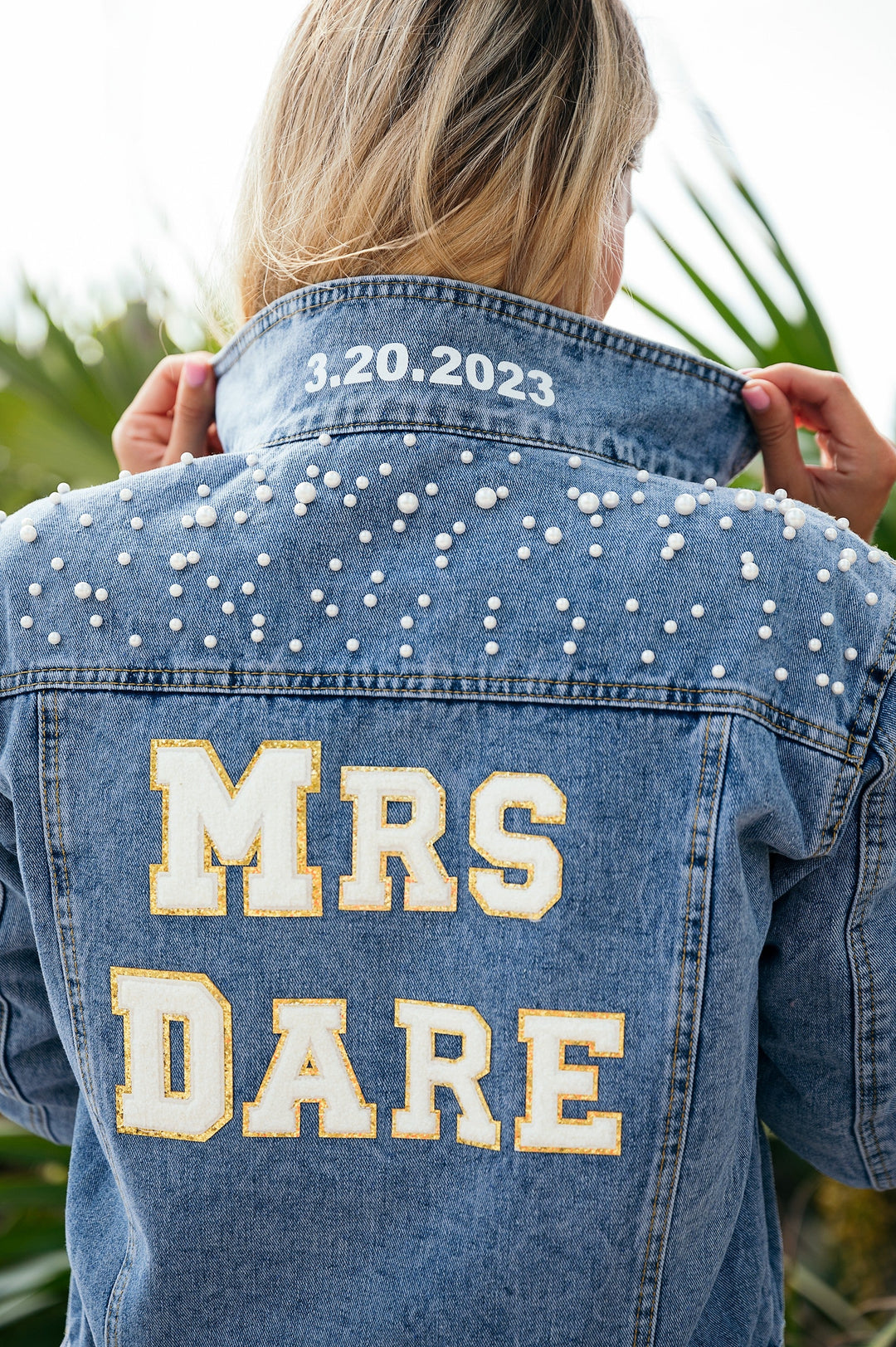 Mrs. Bridal Jean Jackets (ivory/gold letters) Custom jackets