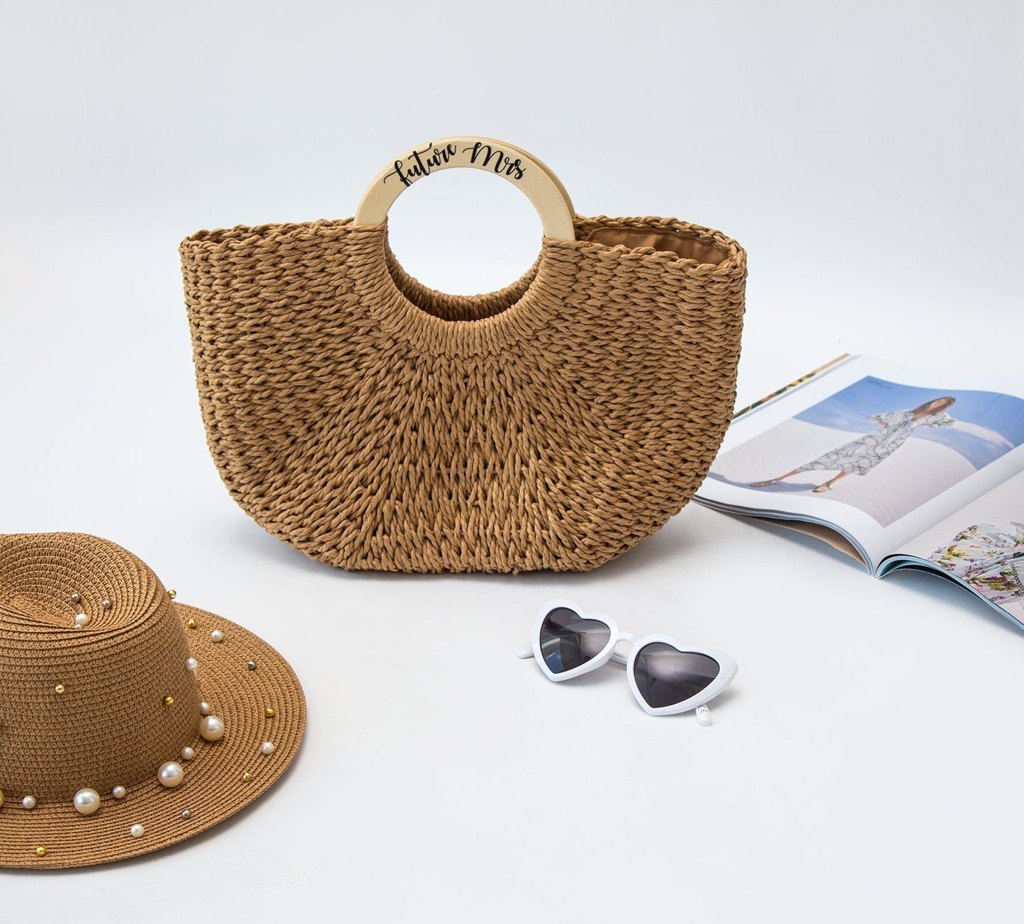 Personalized Beach Bag with Wooden Handle style7 - Beach Bag