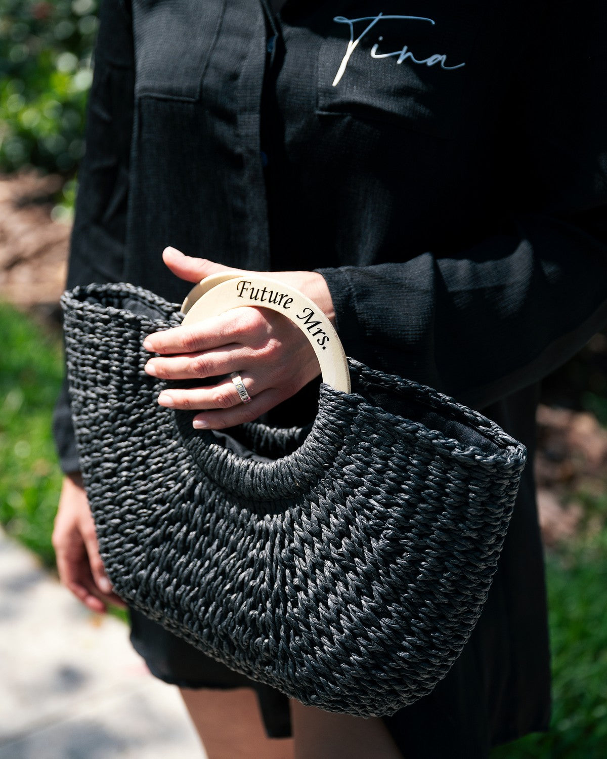 Personalized Beach Bag with Wooden Handle style7 - Beach Bag