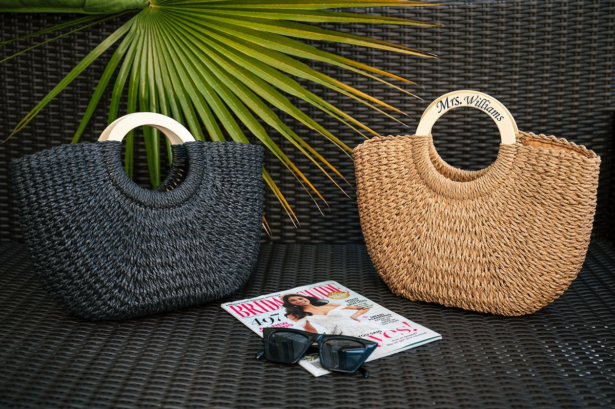Personalized Beach Bag with Wooden Handle style7 - Beach Bag