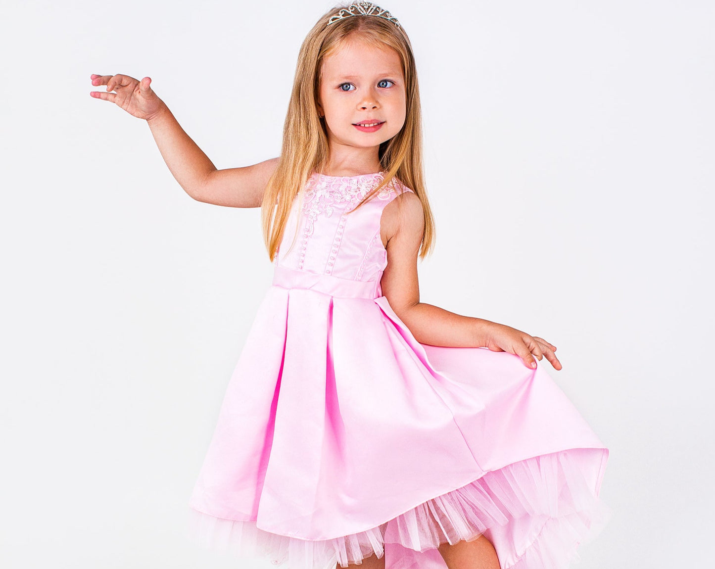 SAMPLE SALE! Flower Girls Short Satin Tulle Dress with Pearls