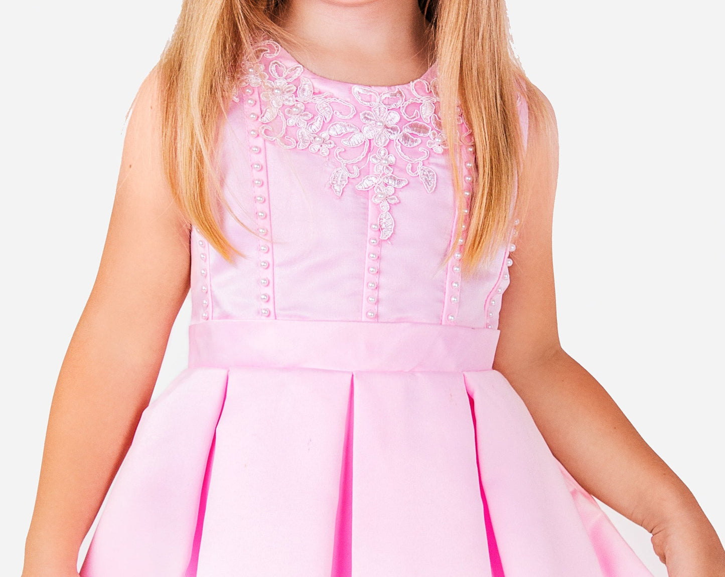 SAMPLE SALE! Flower Girls Short Satin Tulle Dress with Pearls