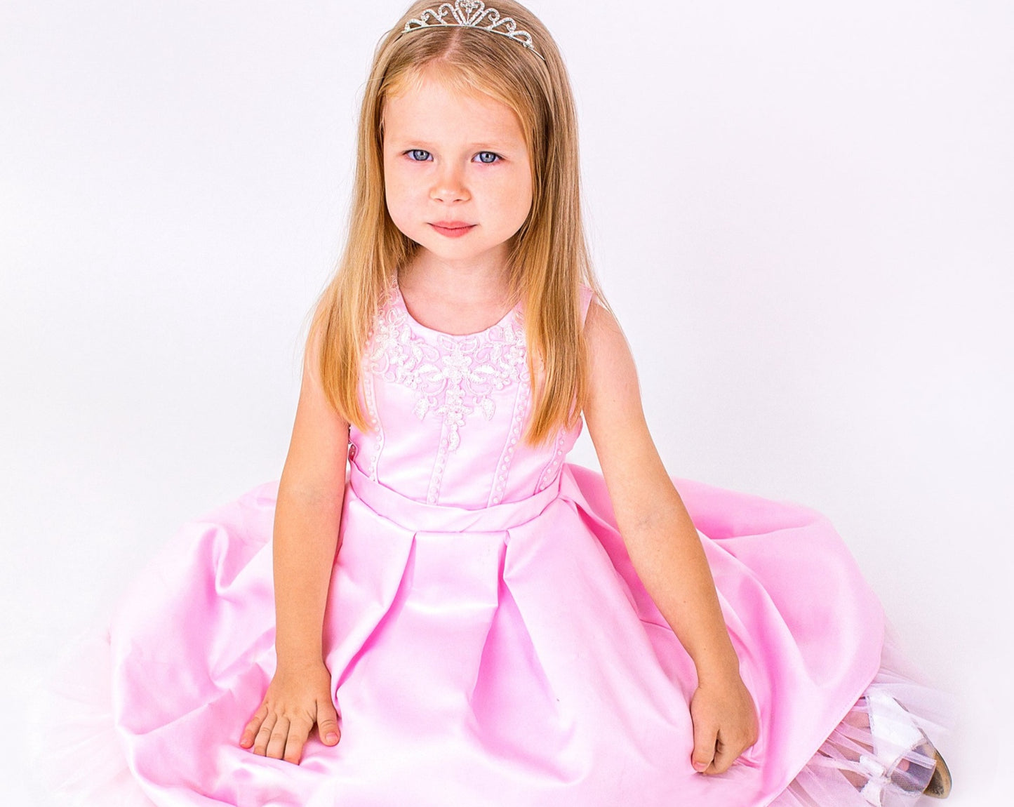 SAMPLE SALE! Flower Girls Short Satin Tulle Dress with Pearls