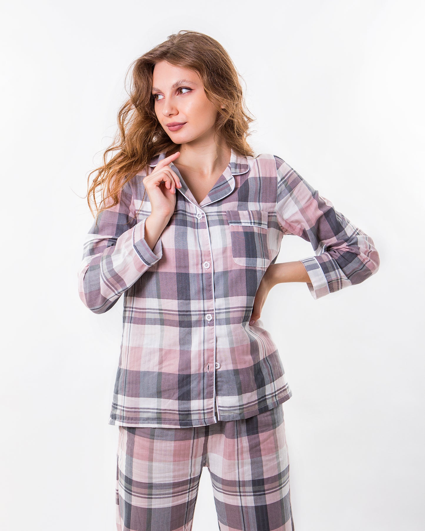 Cotton Pink Plaid Pajama Set