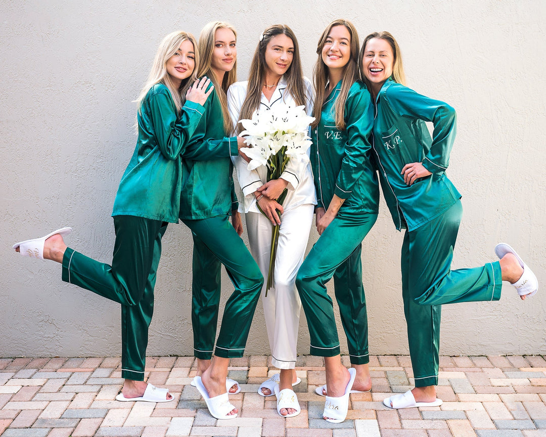 Satin Pajama Sets Long Sleeves +Pants Customized Bridesmaid 