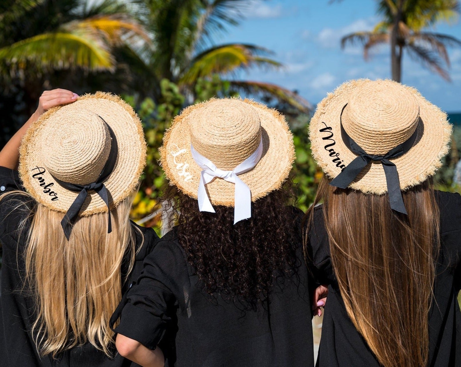 Bridesmaids Beach Hats, Customized Straw Beach Hat, Personalized Beach Hat, Future Mrs. Beach Hat, Bachelorette, Bridal Party Hat, Straw Hat Black