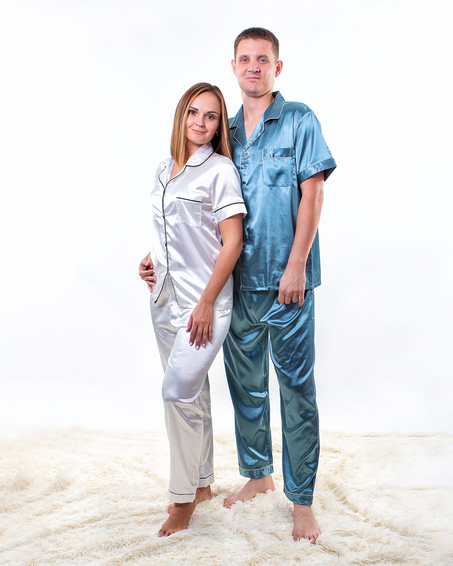 Family Matching Satin Pajama Sets Short Sleeves + Pants