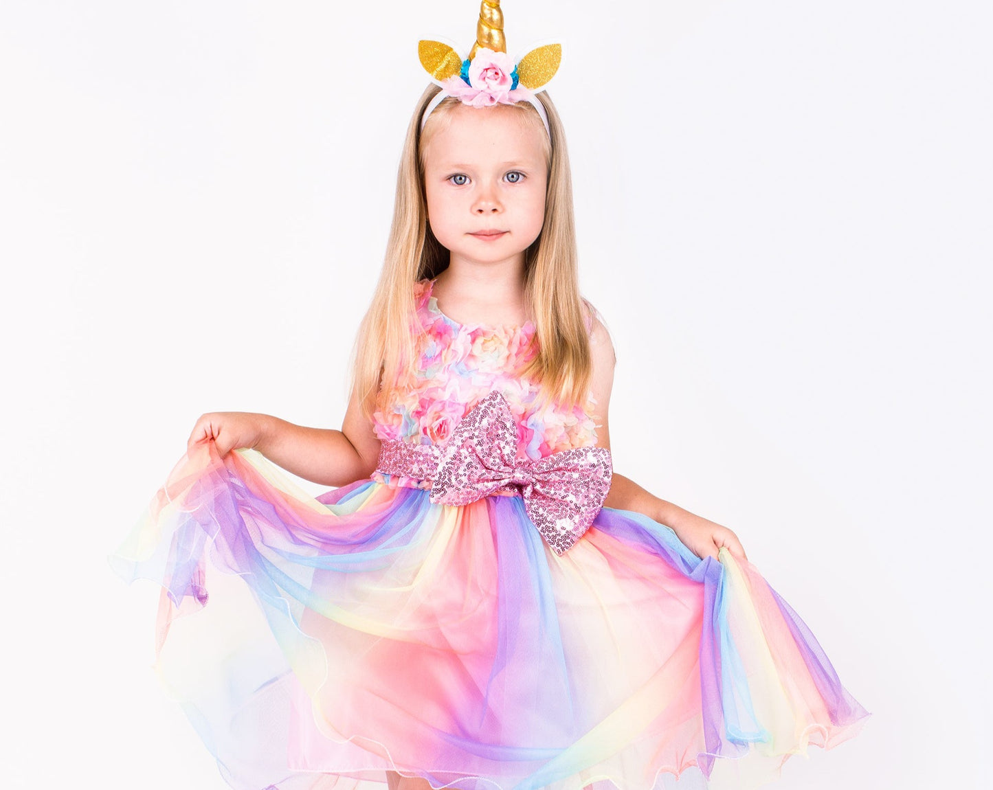 Unicorn Flower Rainbow Girl Tutu Dress Set