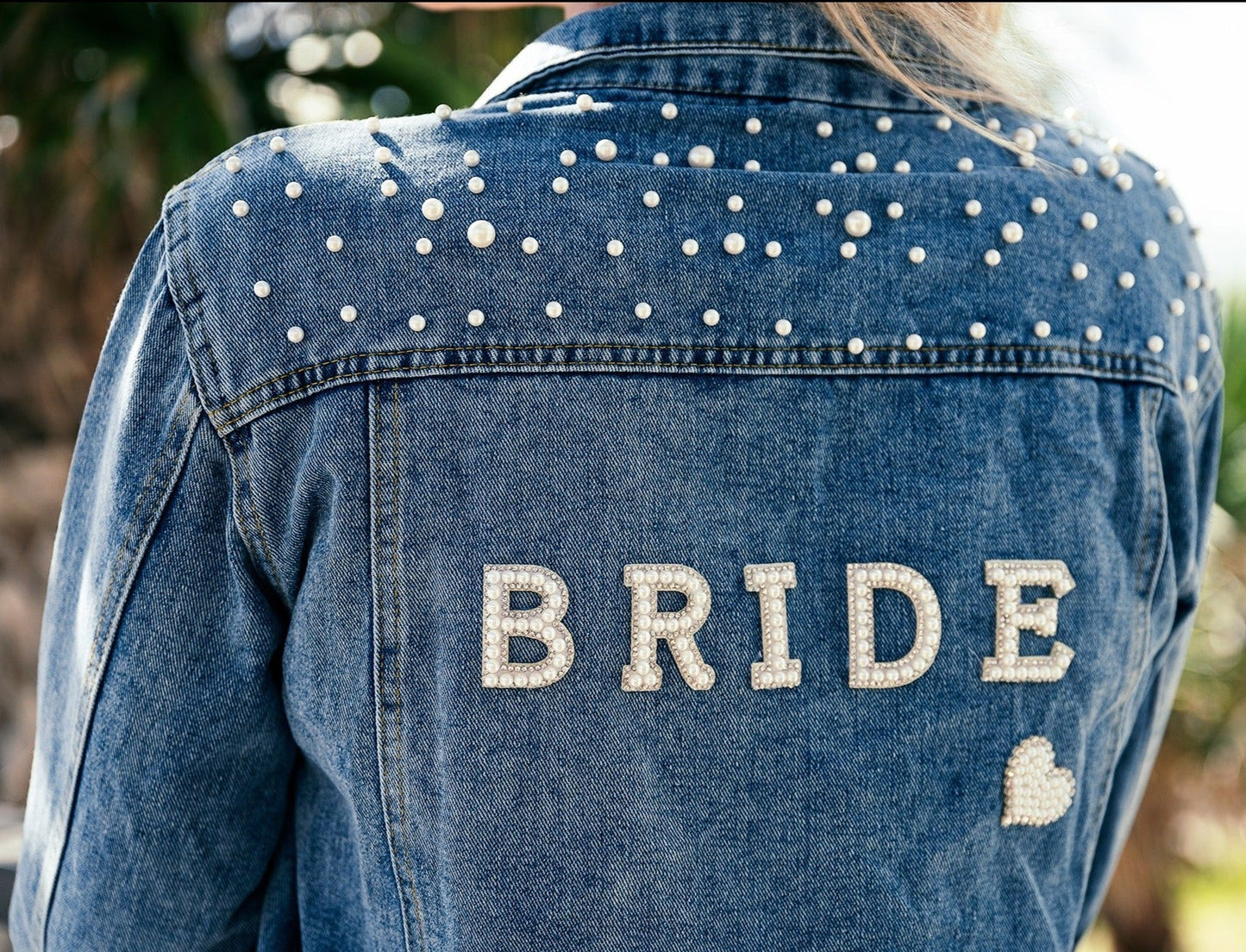 Wedding Denim Jacket with Pearls Letters - Custom jackets