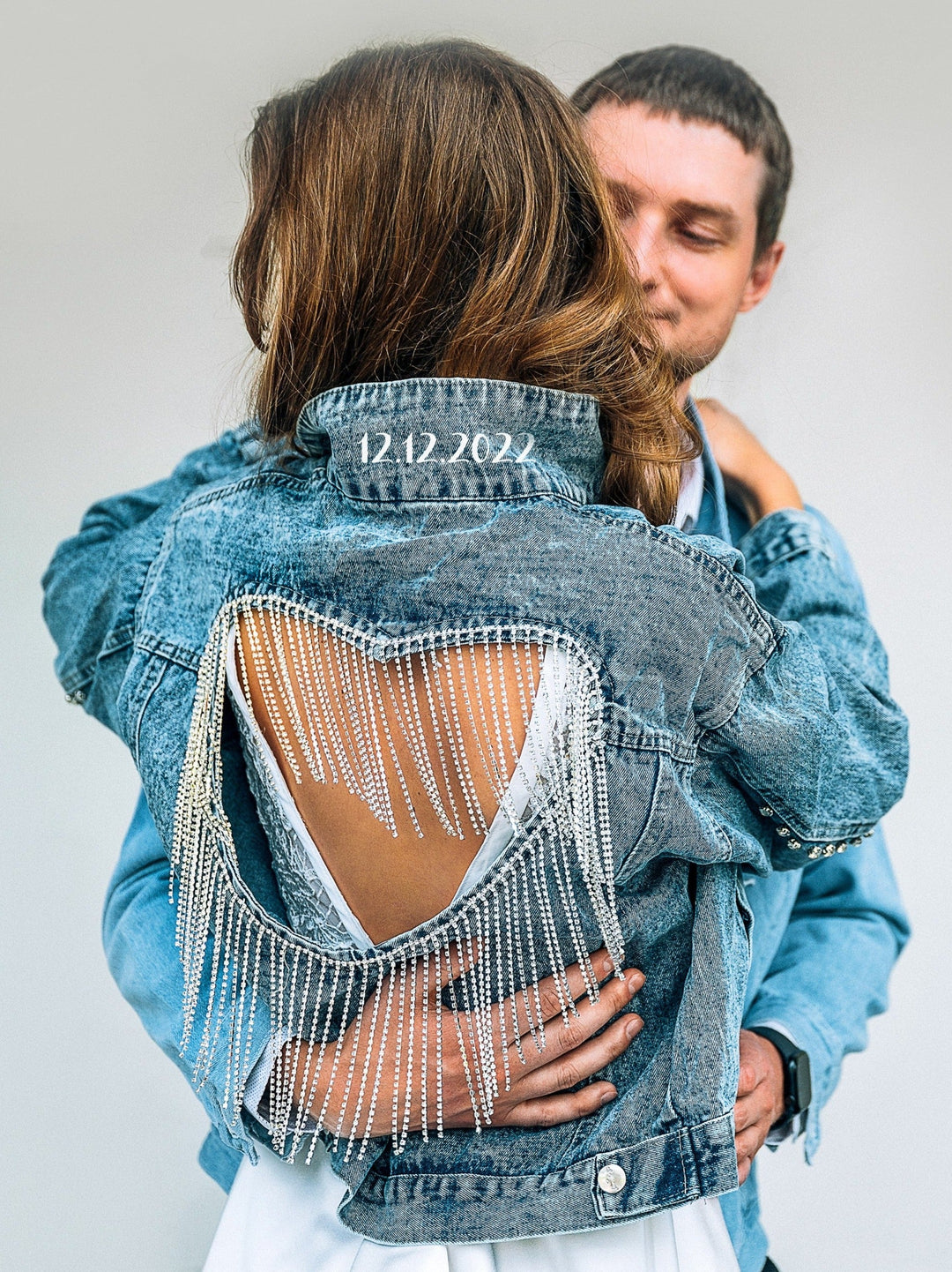 Wedding Denim Jacket with Rhinestone Heart - Custom jackets