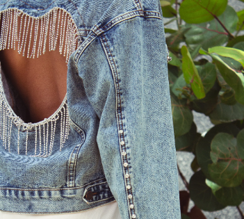 Wedding Denim Jacket with Rhinestone Heart - Custom jackets