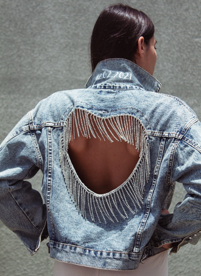 Wedding Denim Jacket with Rhinestone Heart - Custom jackets