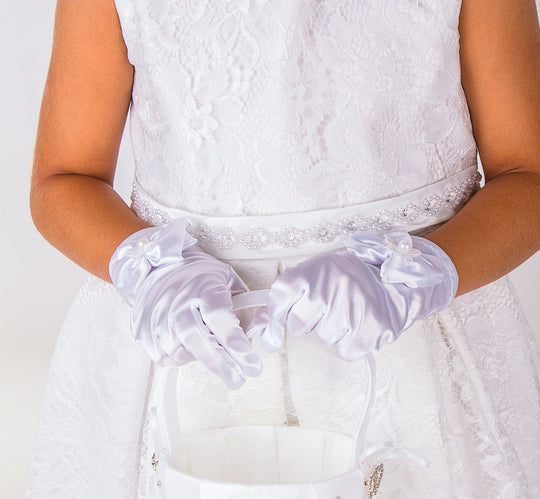 Flower Girls Short Lace Dress with Pearls Belt