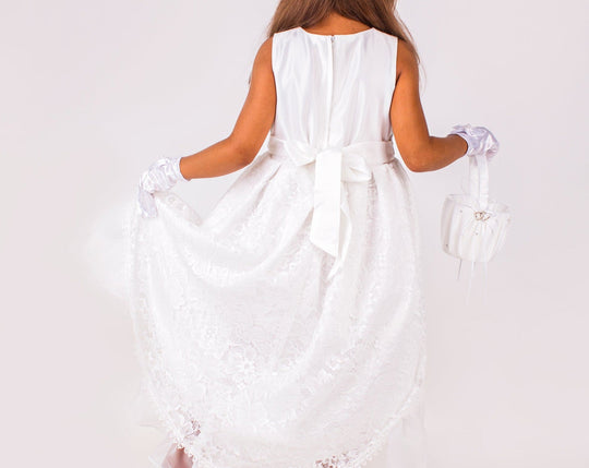 Flower Girls Short Lace Dress with Pearls Belt