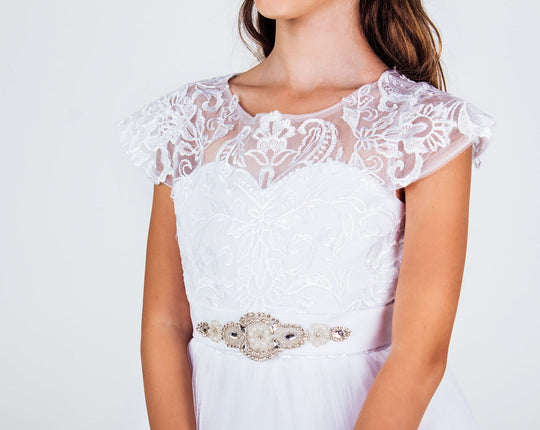 Flower Girls Lace Dress Appliques Belt