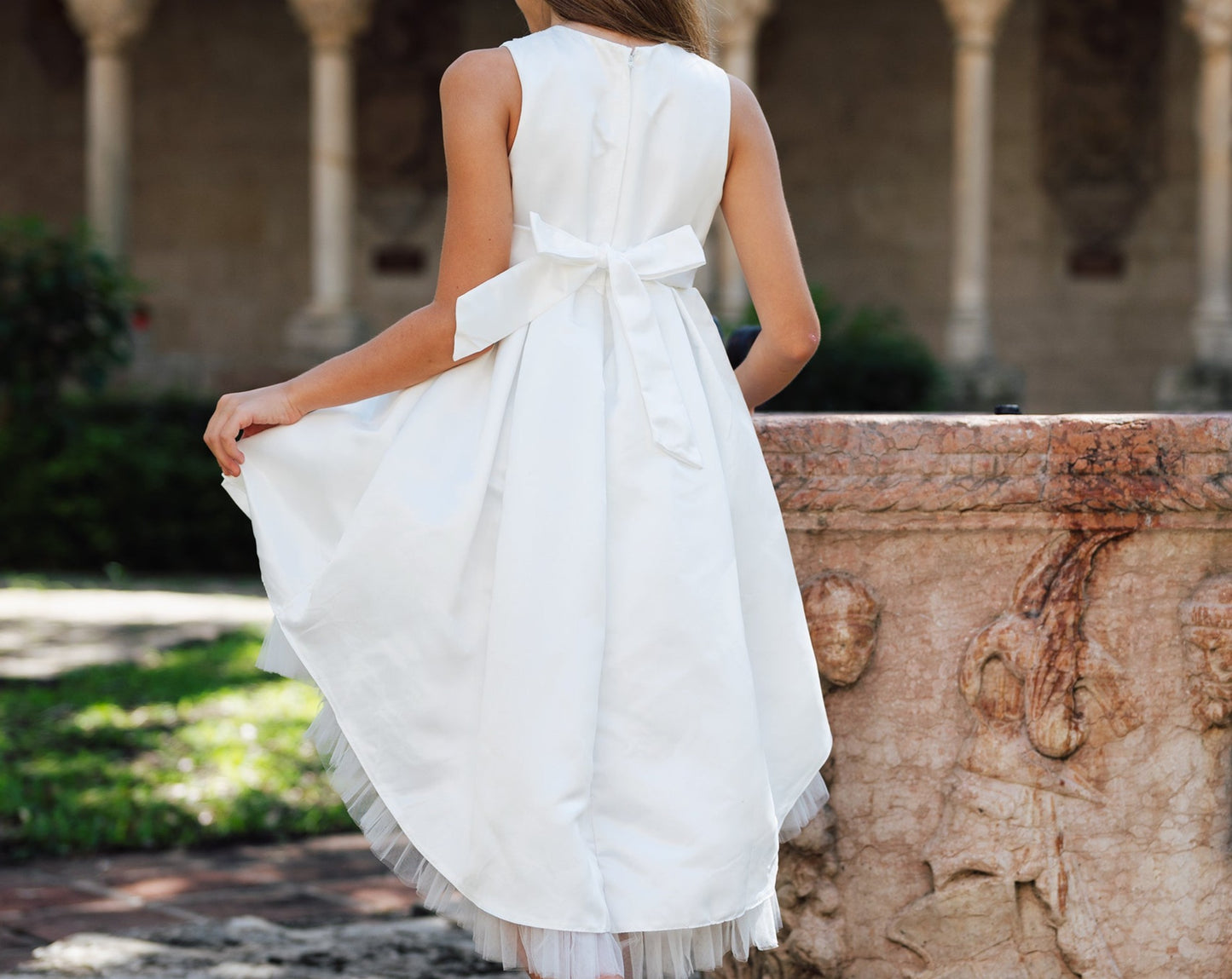 SAMPLE SALE! Flower Girls Short Satin Tulle Dress with Pearls