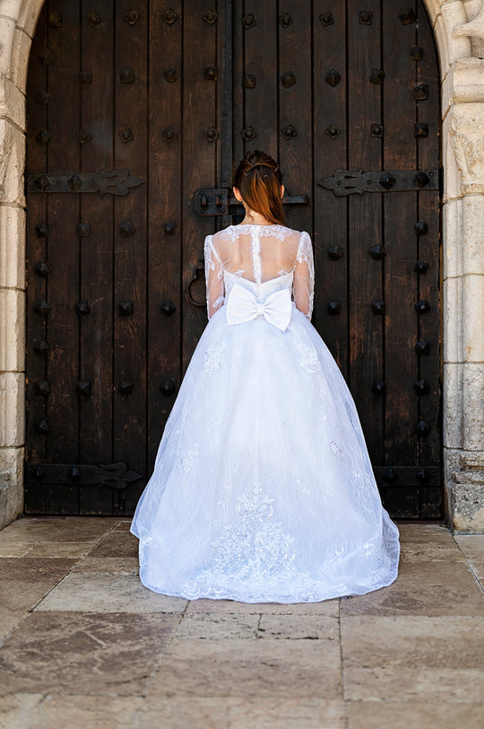 SAMPLE SALE! Flower Girls Dresses Long Sleeves Lace Appliques