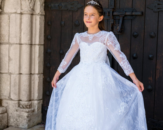 Elegant Flower Girls Dresses Long Sleeves Lace Appliques