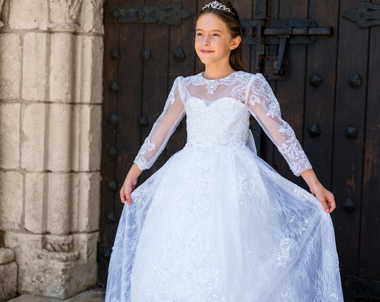 SAMPLE SALE! Flower Girls Dresses Long Sleeves Lace Appliques