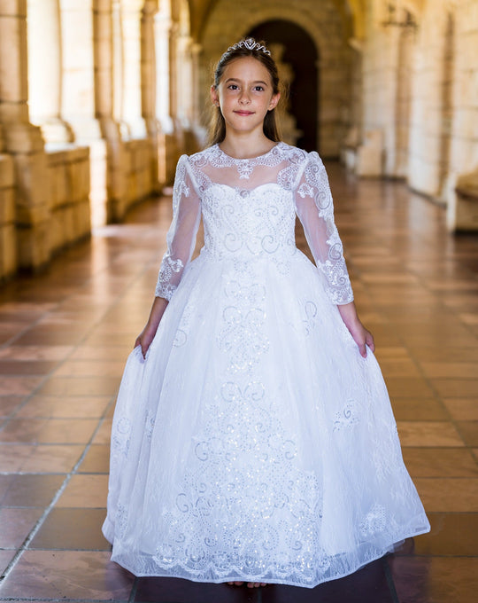 SAMPLE SALE! Flower Girls Dresses Long Sleeves Lace Appliques