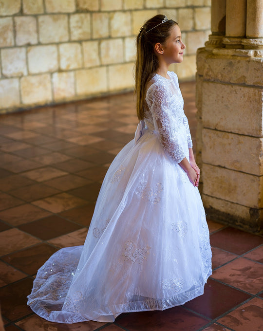 Elegant Flower Girls Dresses Long Sleeves Lace Appliques