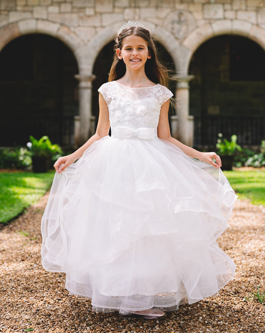 SAMPLE SALE! Flower Girls Lace Layered Heart Open Back Dress