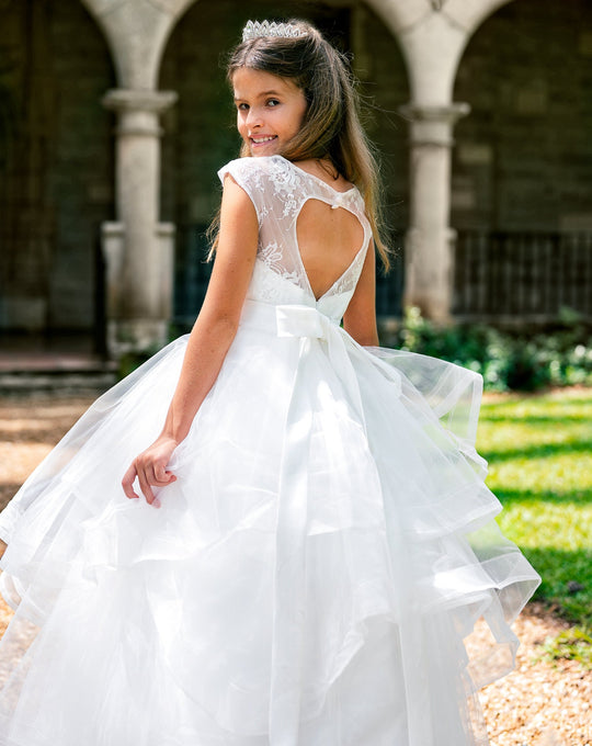 SAMPLE SALE! Flower Girls Lace Layered Heart Open Back Dress