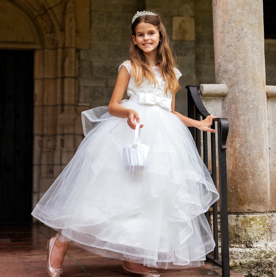 SAMPLE SALE! Flower Girls Lace Layered Heart Open Back Dress