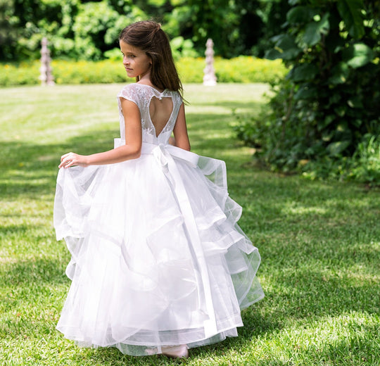 SAMPLE SALE! Flower Girls Lace Layered Heart Open Back Dress