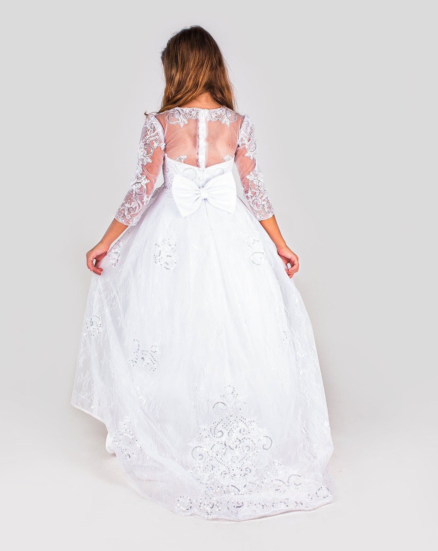 Elegant Flower Girls Dresses Long Sleeves Lace Appliques
