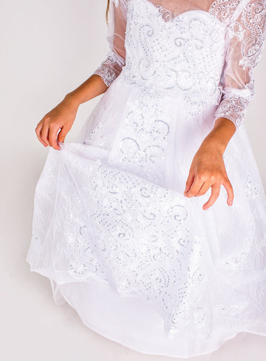 SAMPLE SALE! Flower Girls Dresses Long Sleeves Lace Appliques
