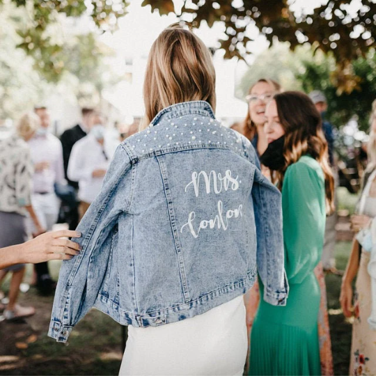 Mrs Custom Denim Jacket with Pearls - Custom jackets