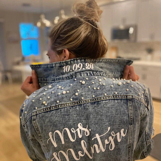 Mrs Custom Denim Jacket with Pearls - Custom jackets