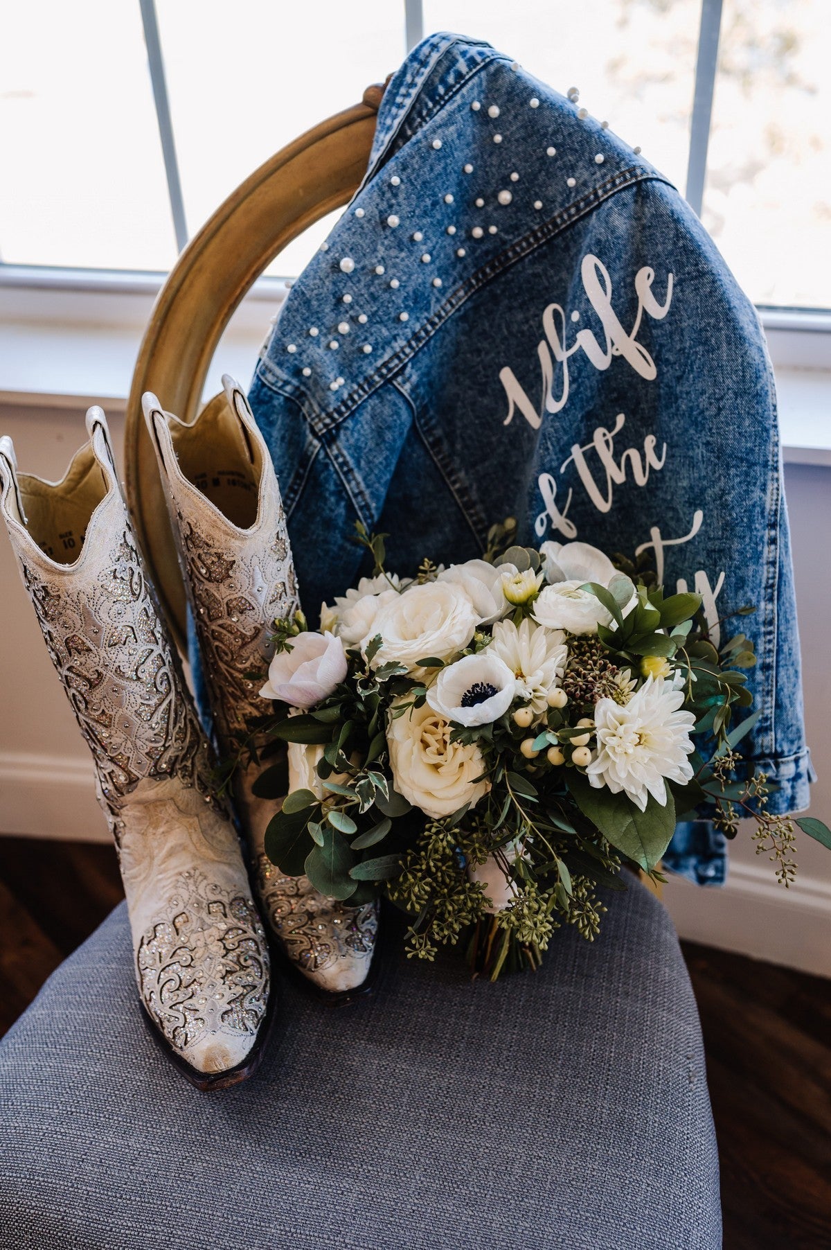 Mrs Custom Denim Jacket with Pearls - Custom jackets