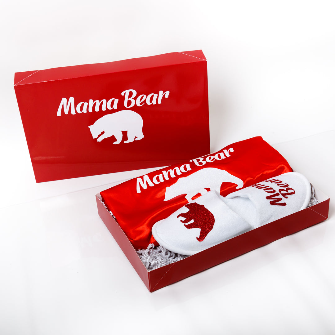 Mama Bear Custom Gift Set - Satin Robe + Slippers