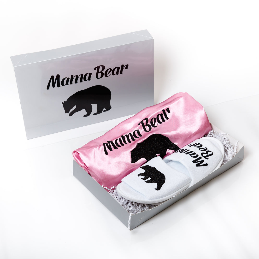 Mama Bear Custom Gift Set - Satin Robe + Slippers