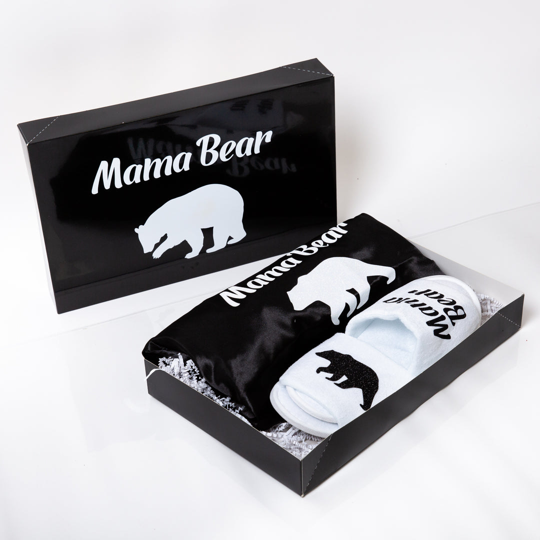 Mama Bear Custom Gift Set - Satin Robe + Slippers