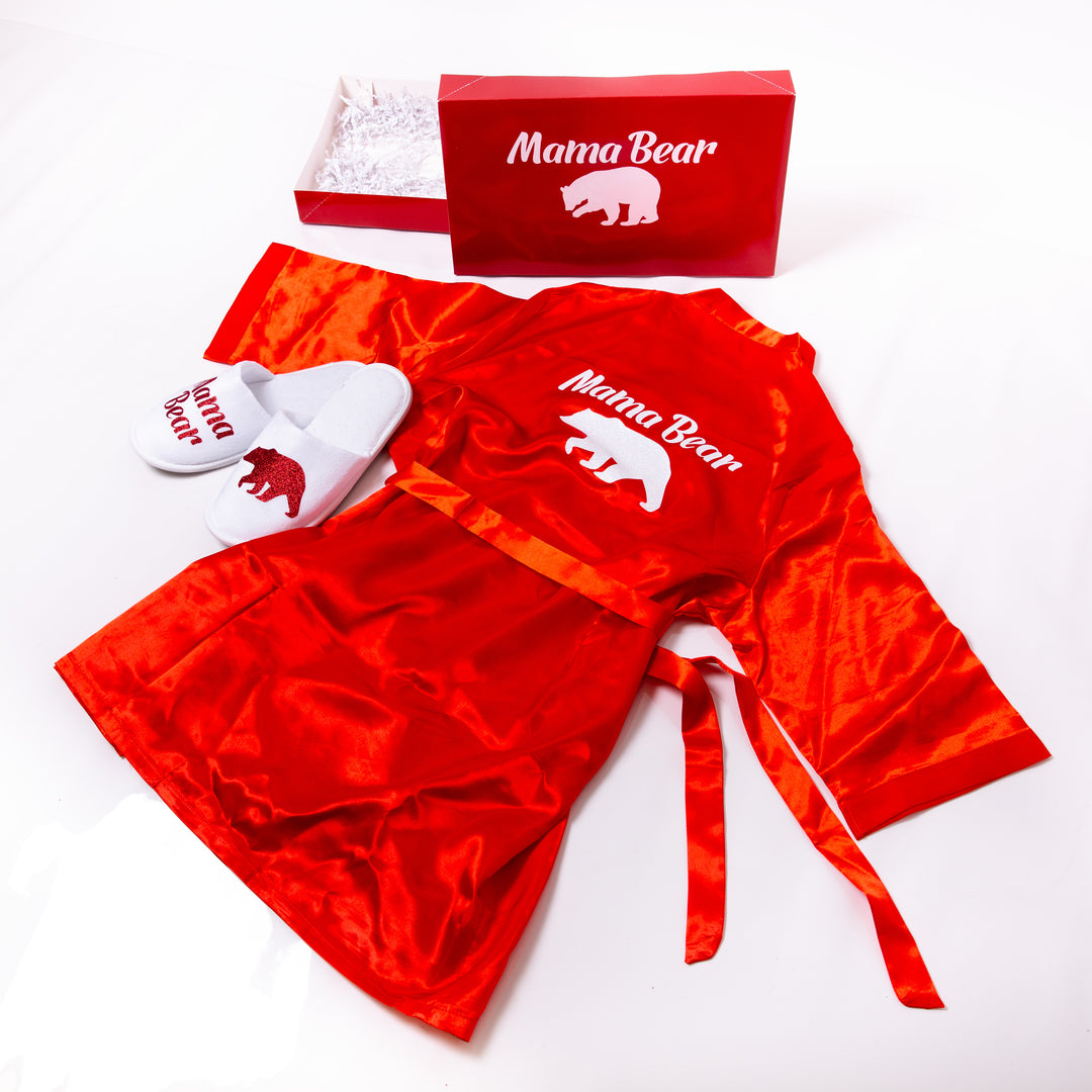 Mama Bear Custom Gift Set - Satin Robe + Slippers