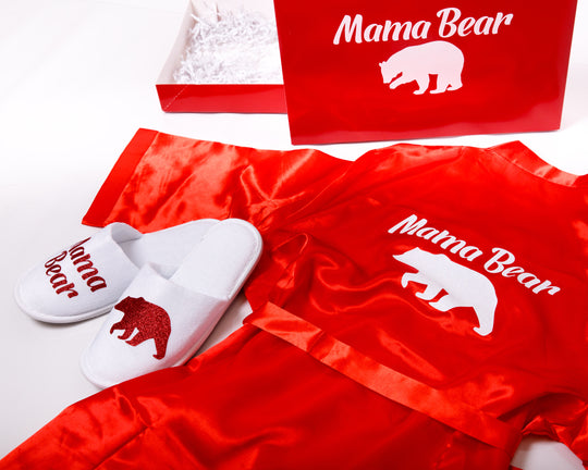 Mama Bear Custom Gift Set - Satin Robe + Slippers