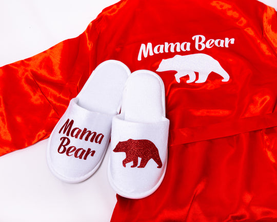 Mama Bear Custom Gift Set - Satin Robe + Slippers