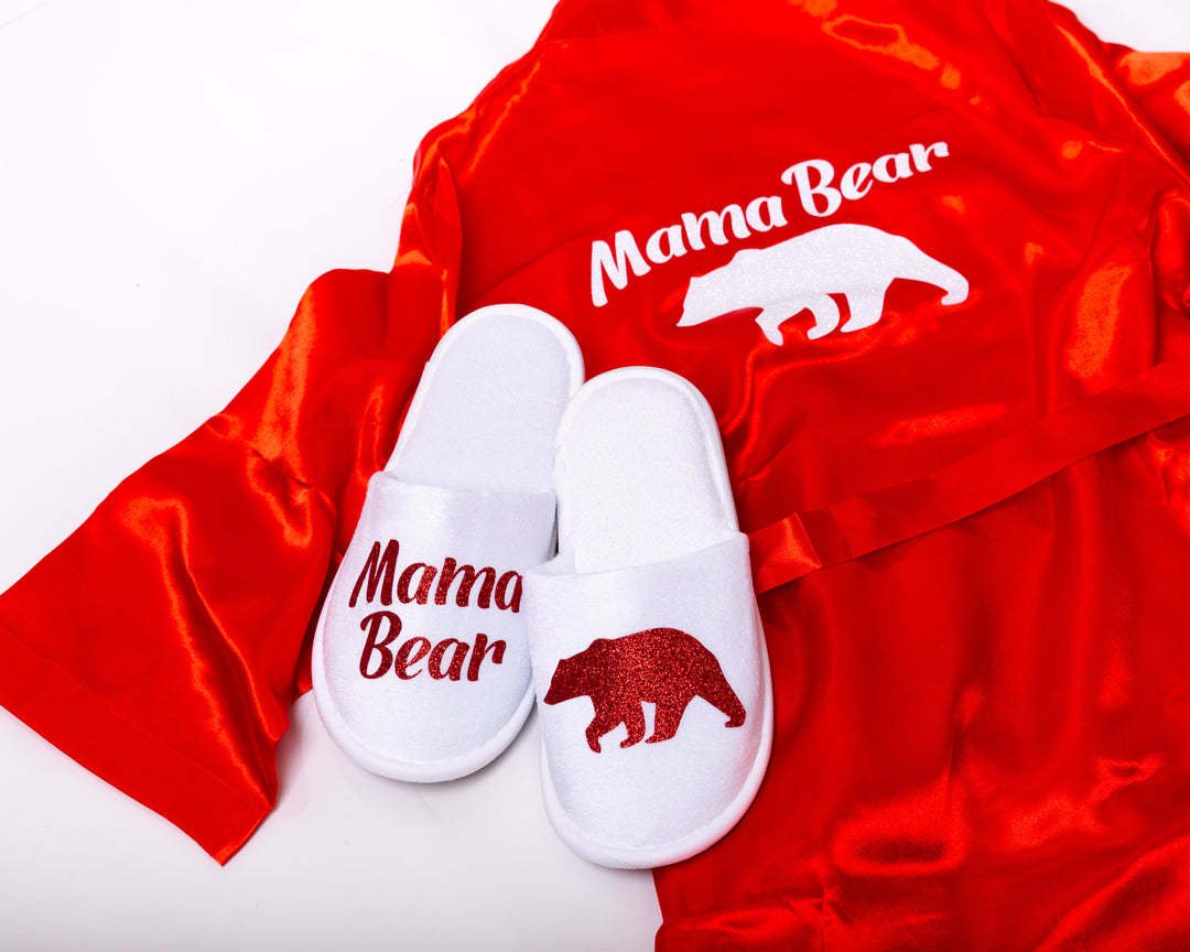 Mama Bear Custom Gift Set - Satin Robe + Slippers