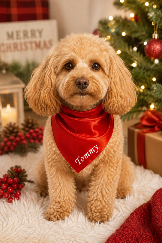Custom Dog Satin Bandana Christmas RED & GREEN