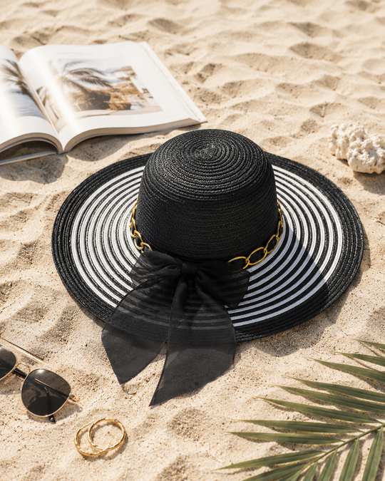 Elegant Beach Sun Hat with Chain & Bow