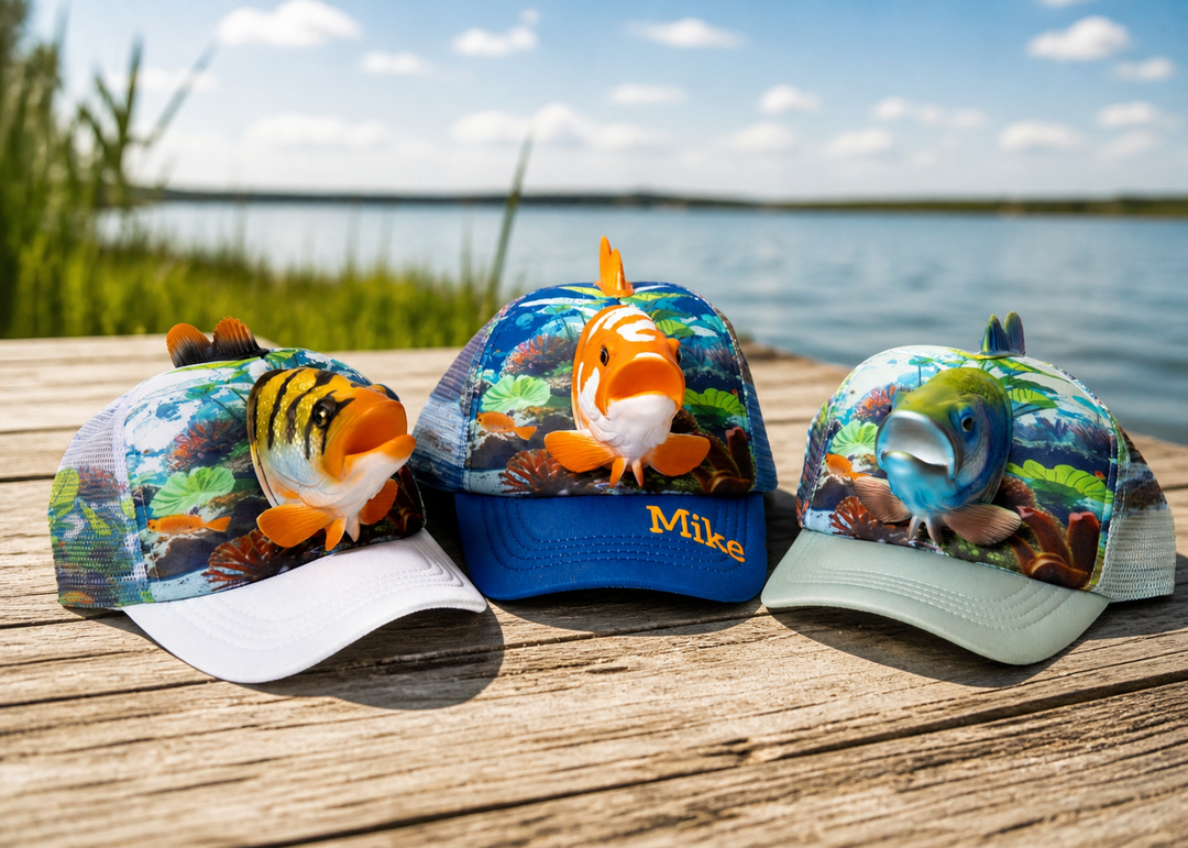 3D Animal Kids Trucker Caps, Personalized Fish Hat for Boys, Custom Name Baseball Cap, Fun Summer Hat for Kids, Fishing Gift