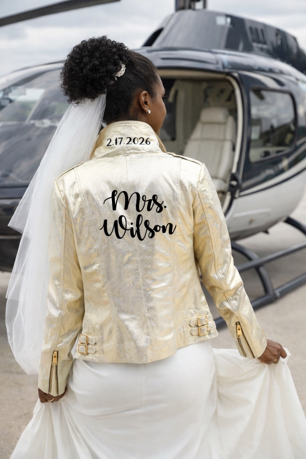 Custom Mrs Bridal Leather Sequin Jacket