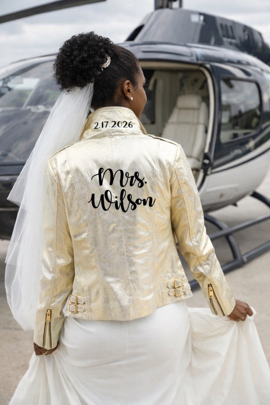 Custom Mrs Bridal Leather Sequin Jacket