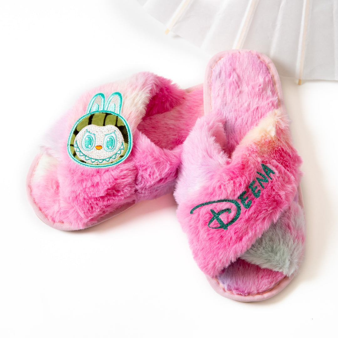 Rainbow Fluffy Personalized Slippers Adults + Kids sizes