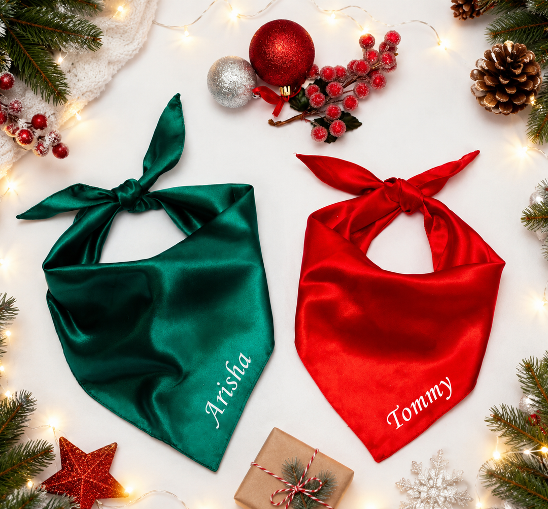Custom Dog Satin Bandana Christmas RED & GREEN