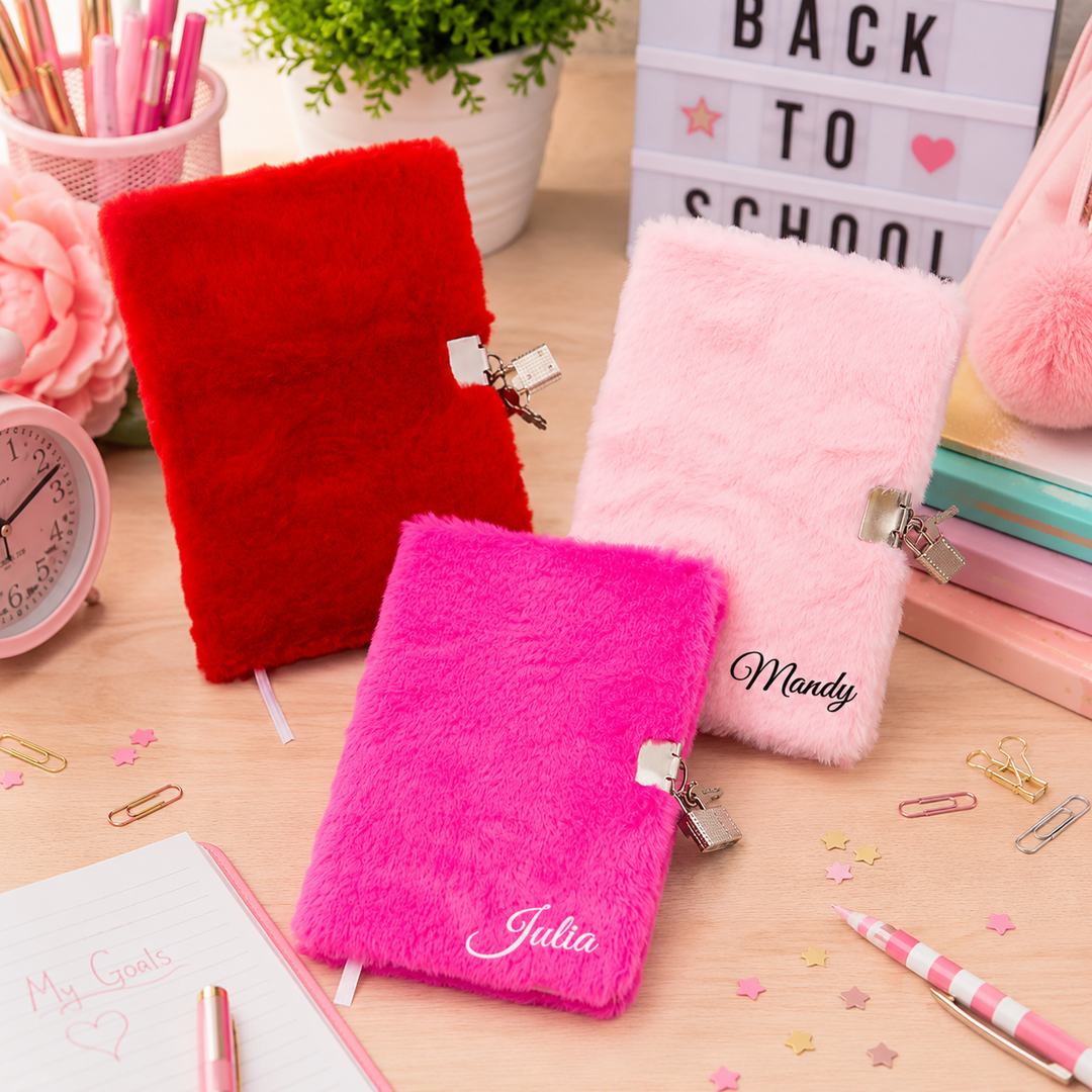 Custom Name Fluffy Diary with Lock and Key