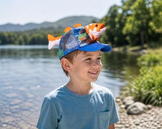 3D Animal Kids Trucker Caps, Personalized Fish Hat for Boys, Custom Name Baseball Cap, Fun Summer Hat for Kids, Fishing Gift